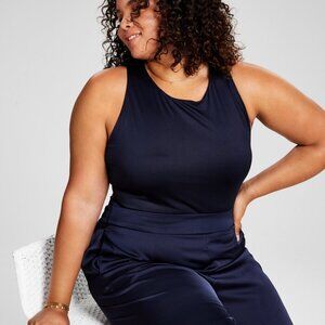 And Now This Plus Size 2X Midnight Blue Sleeveless High Neck Bodysuit NWT